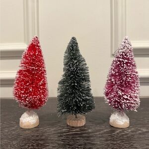 Set of 3 Mini Bottle Brush Trees Green Red Pink